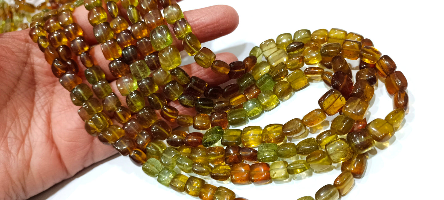 Natural Green Apatite Chiclets Cushion Square 7-8mm Smooth Beads Strand 8 Inches