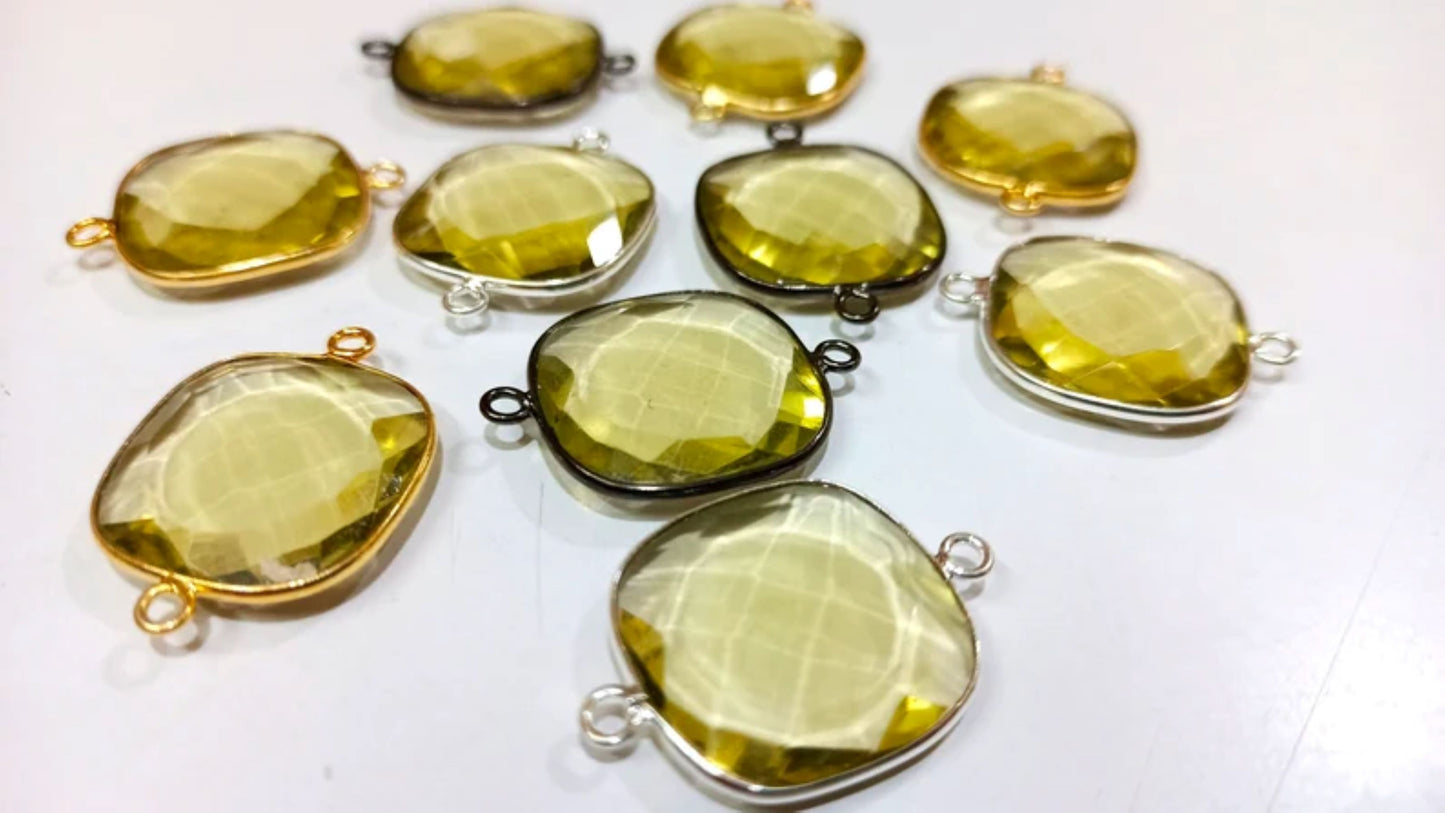 Lemon Hydro Quartz Briolette Cushion Shape Bezel Connector 18mm
