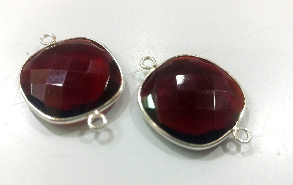 Garnet Hydro Quartz Briolette Cushion Shape Bezel Connector 18mm