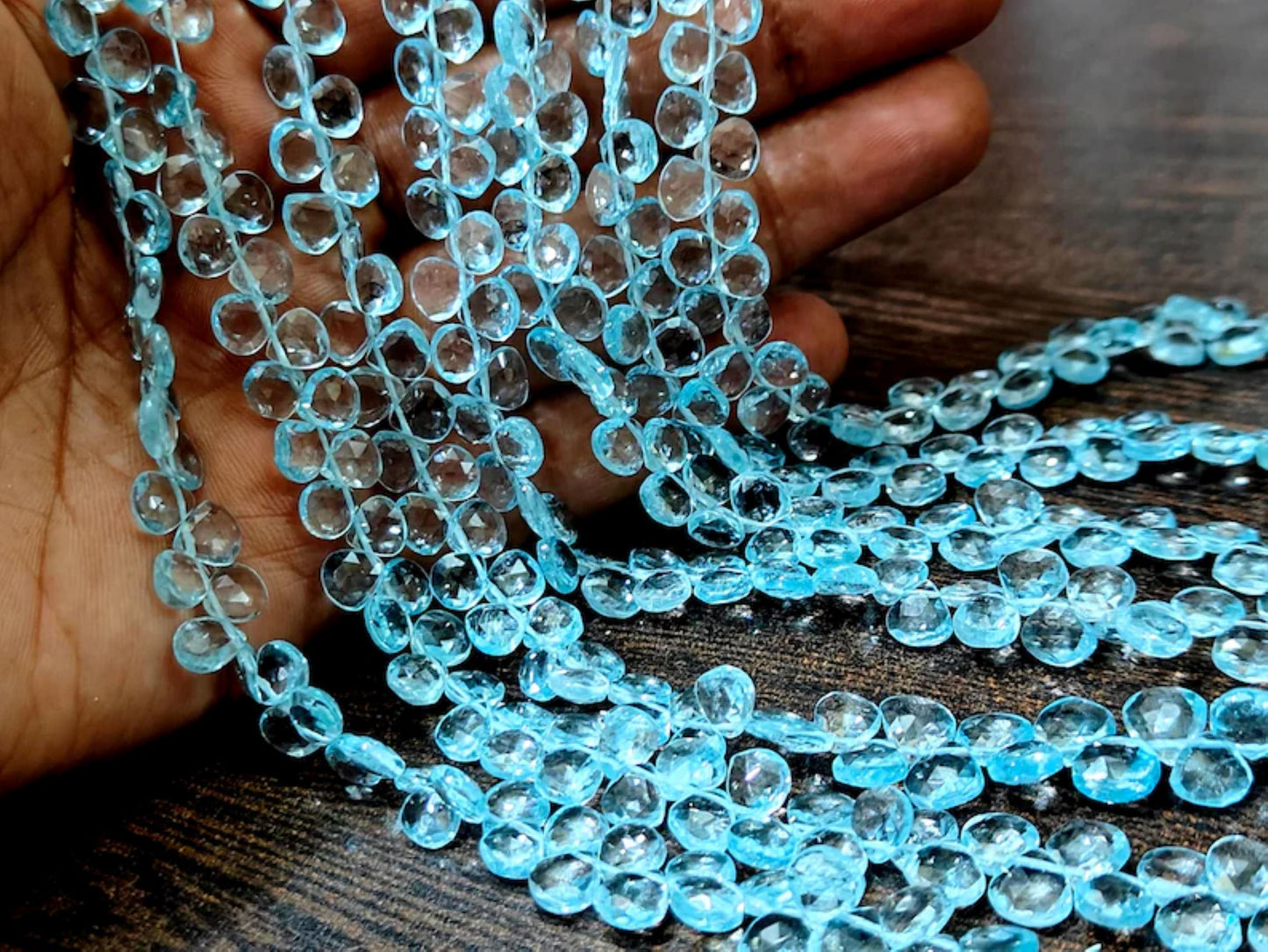 Natural Untreated Blue Topaz 6-7mm Heart shape Briolette beads Sky BT beads