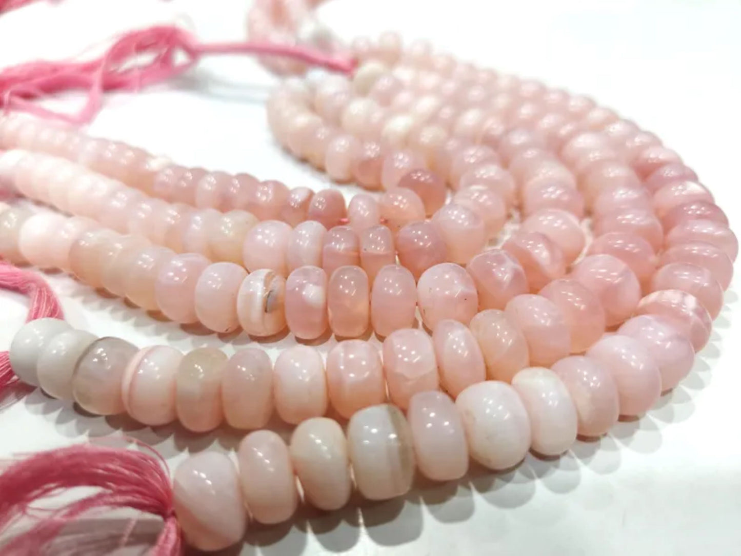 Natural Pink Opal Plain Smooth 10 to 14mm Rondelle Beads Sold Per strand 8 inches