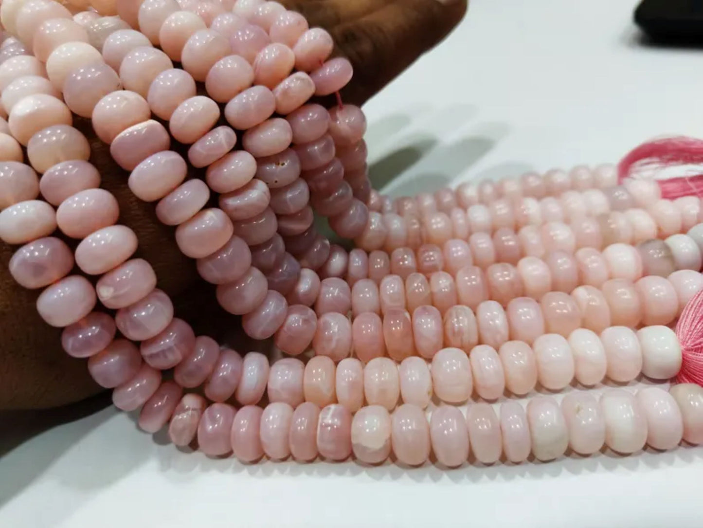 Natural Pink Opal Plain Smooth 10 to 14mm Rondelle Beads Sold Per strand 8 inches