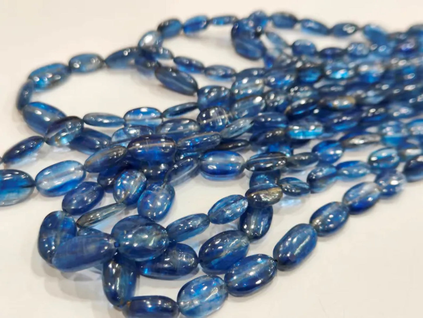 Natural Kyanite Oval Plain Smooth Gemstone Beads Sold per strand 8 Inches Long