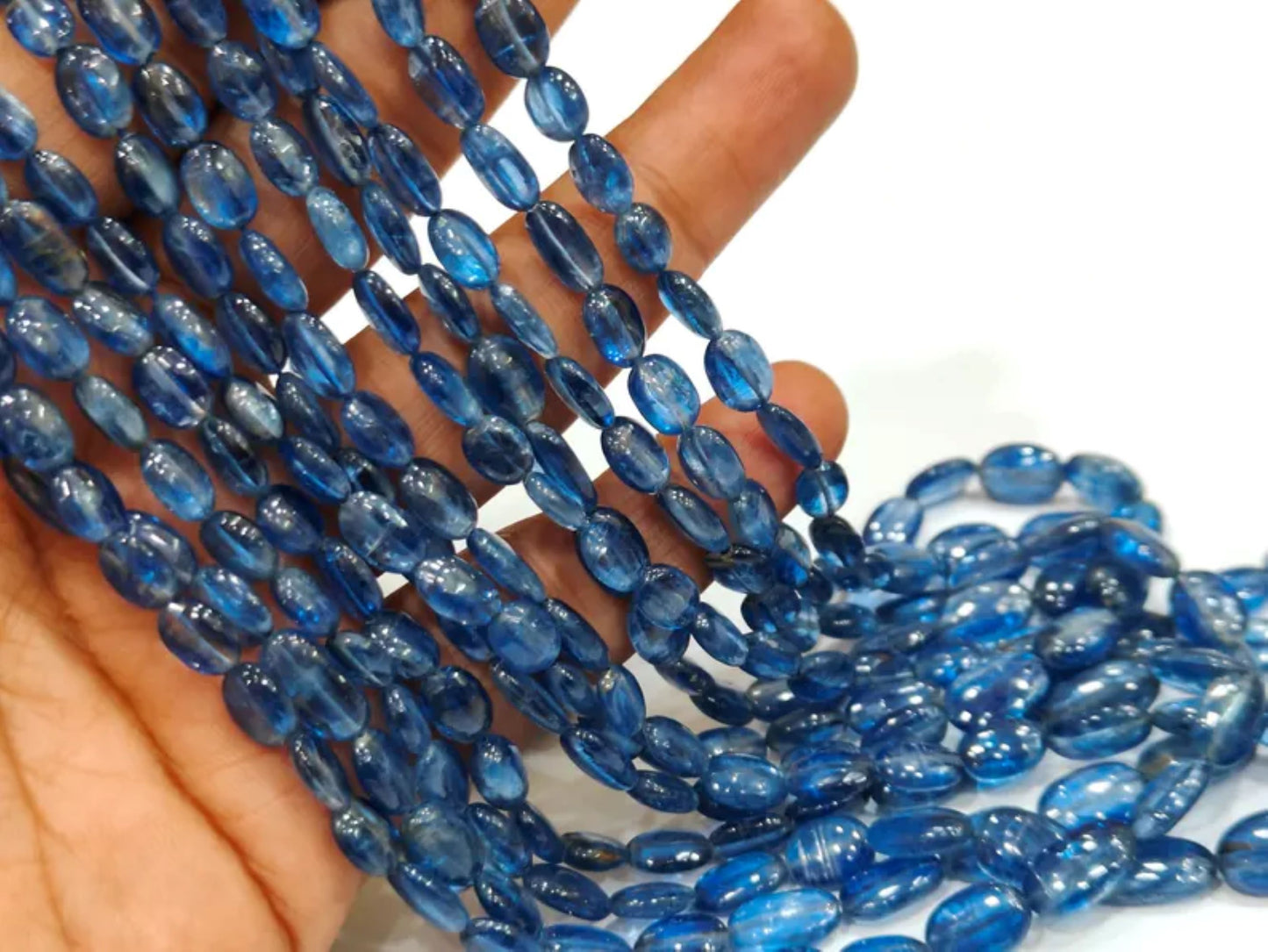 Natural Kyanite Oval Plain Smooth Gemstone Beads Sold per strand 8 Inches Long