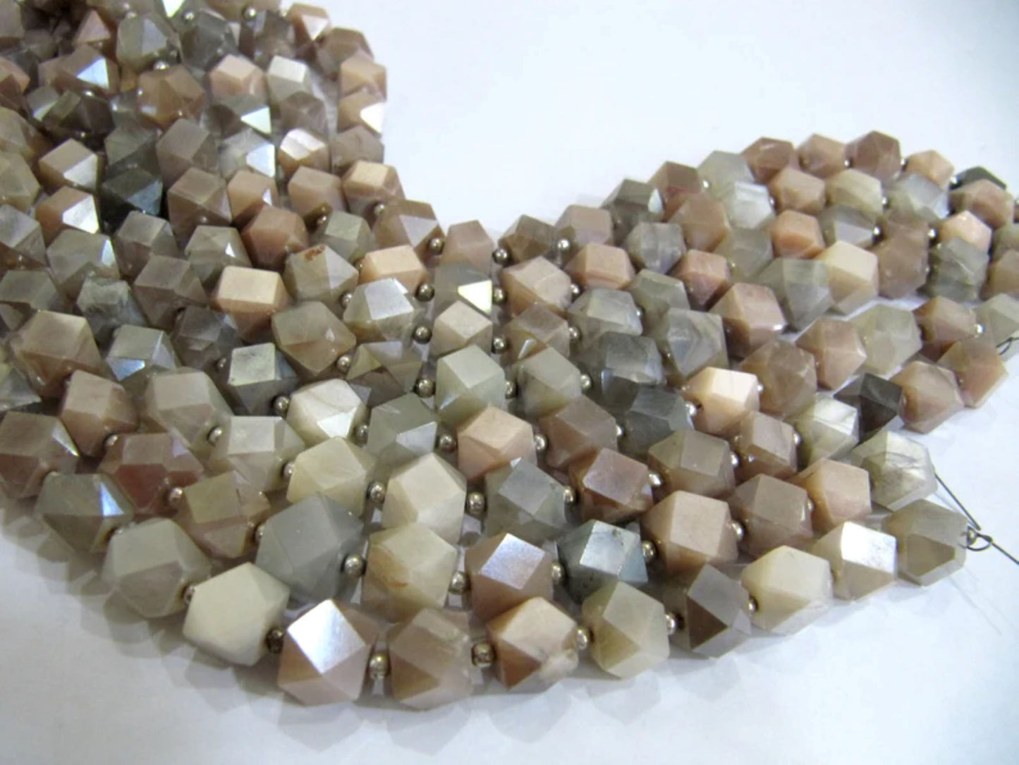 Natural Multi Moonstone Cube Box Shape Briolette Silver coated beads 7 to 8mm Sold Per Strand 8 inches long