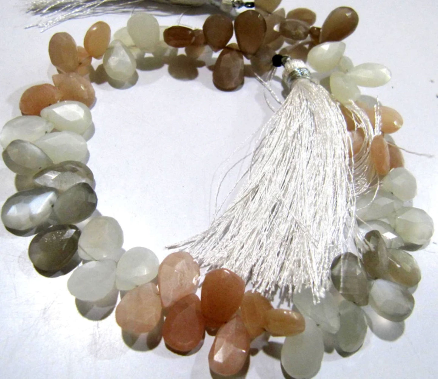Natural Multi Color Moonstone Pear shape Briolette Faceted 7x10mm to 9x12mm Beads Strand 10 inches long