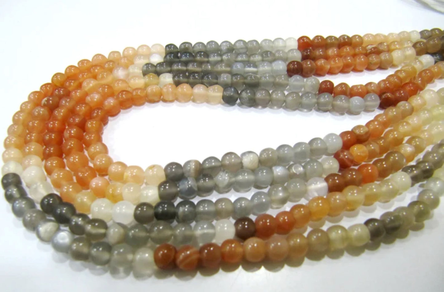 Natural Multi Moonstone Round Plain Smooth Beads 7 mm Strand 13 inches long