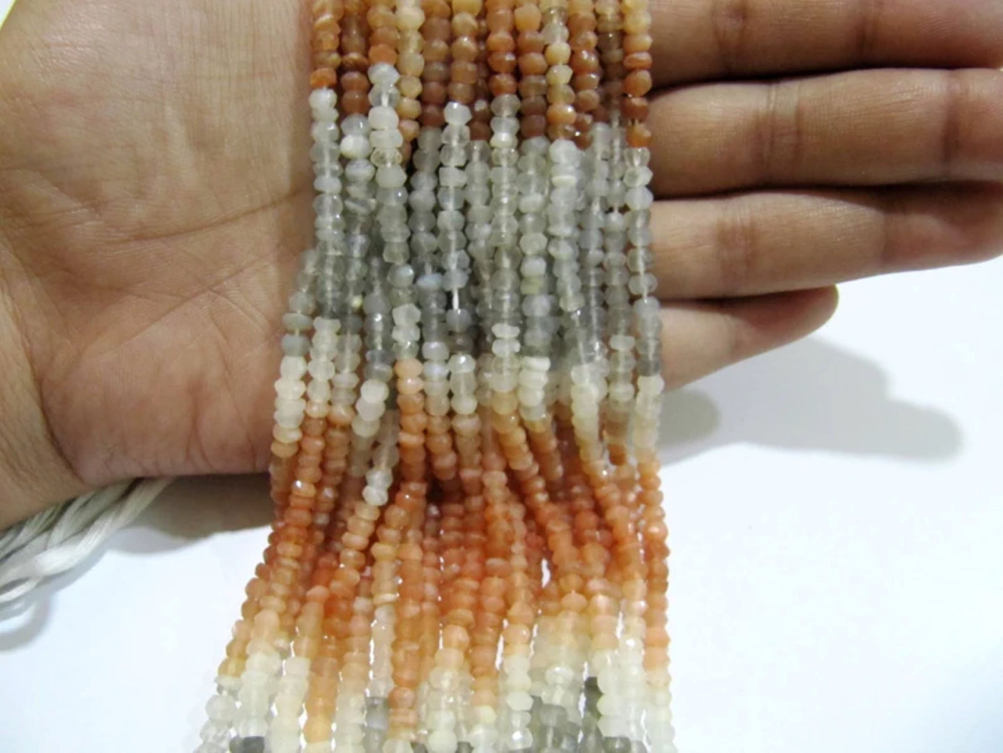 Natural Multi Moonstone Rondelle Faceted Beads 3-4mm Strand 13 inches long