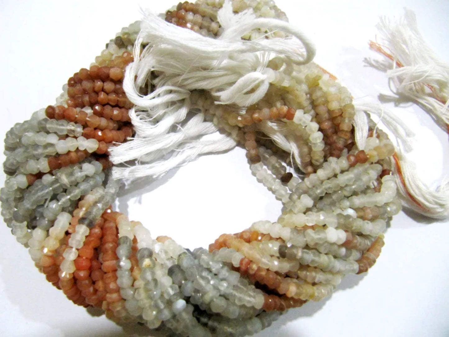Natural Multi Moonstone Rondelle Faceted Beads 3-4mm Strand 13 inches long