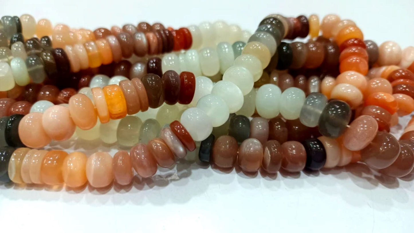 Natural Multi Moonstone Rondelle plain smooth 5 to 8mm beads Sold per Strand 8 Inches Long
