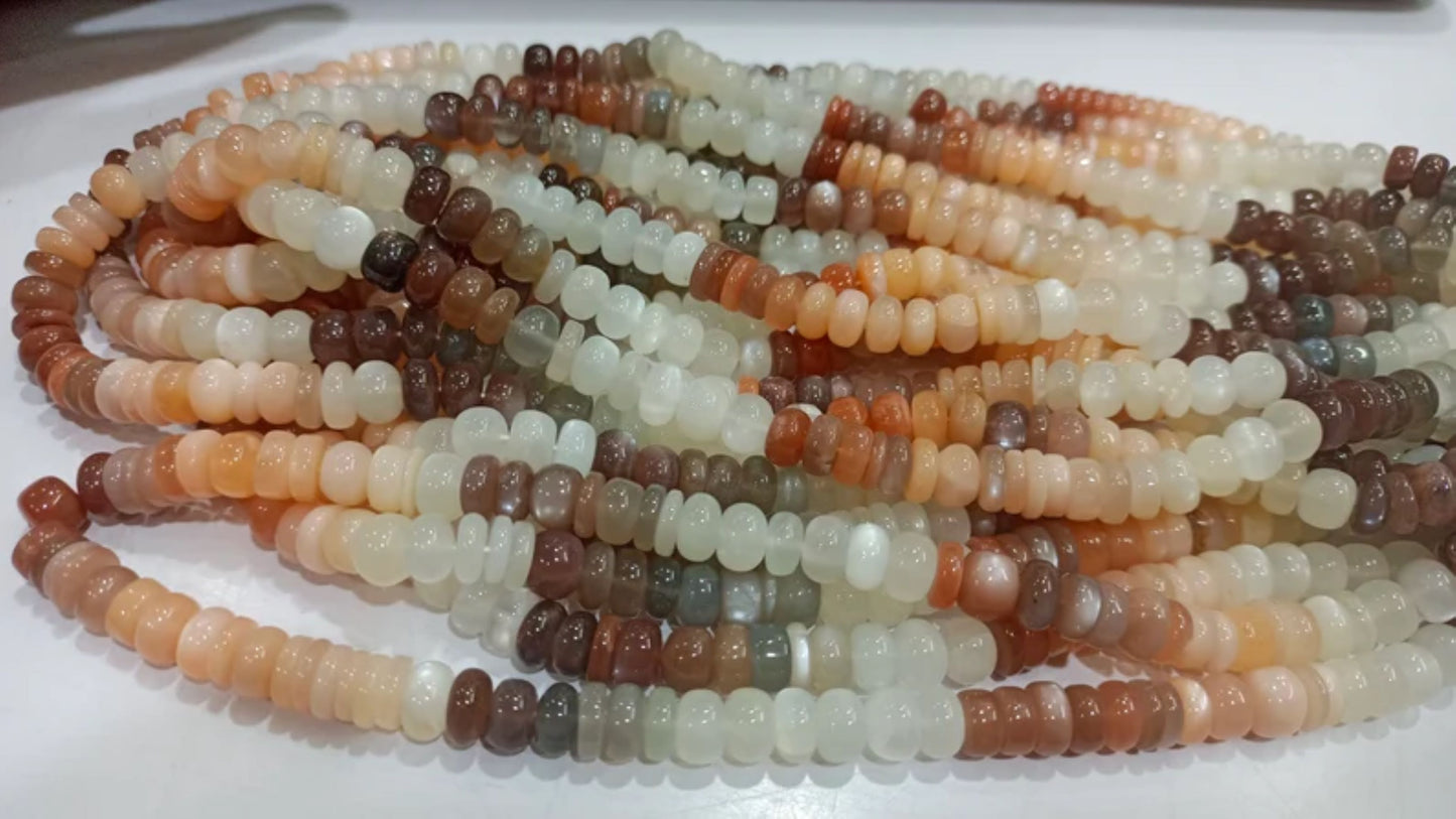 Natural Multi Moonstone Rondelle plain smooth 5 to 8mm beads Sold per Strand 8 Inches Long