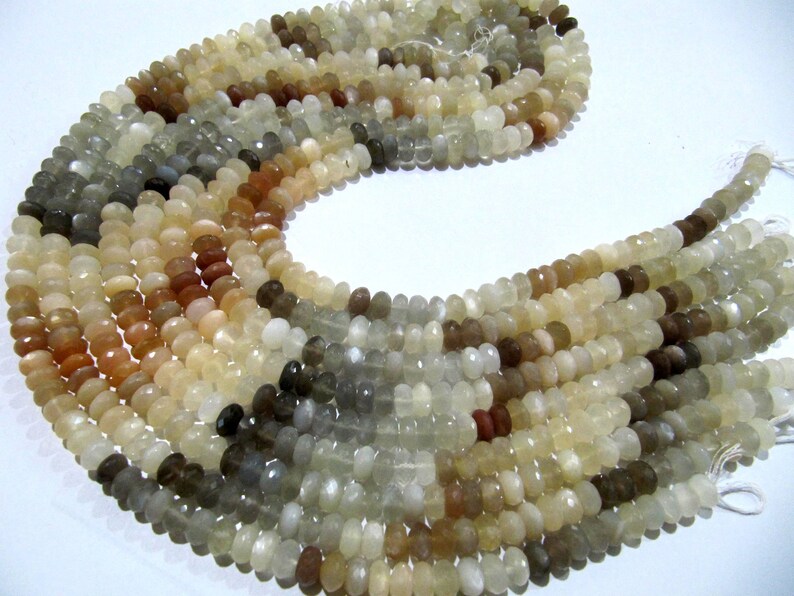 Natural Multi Moonstone Rondelle Faceted 9mm Beads Strand 8 inches long