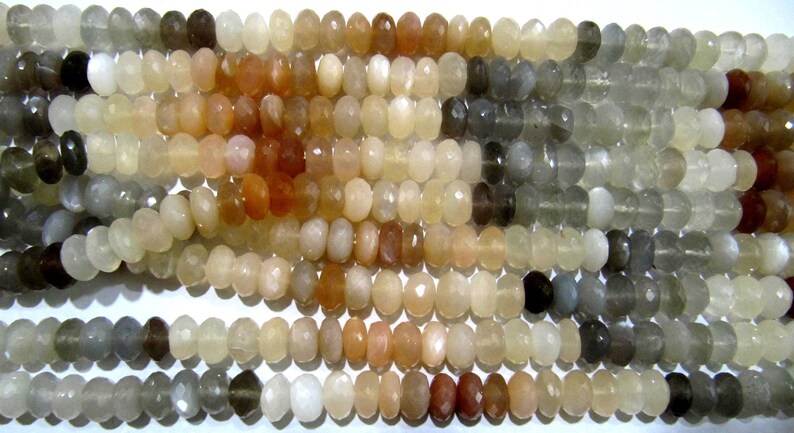 Natural Multi Moonstone Rondelle Faceted 9mm Beads Strand 8 inches long
