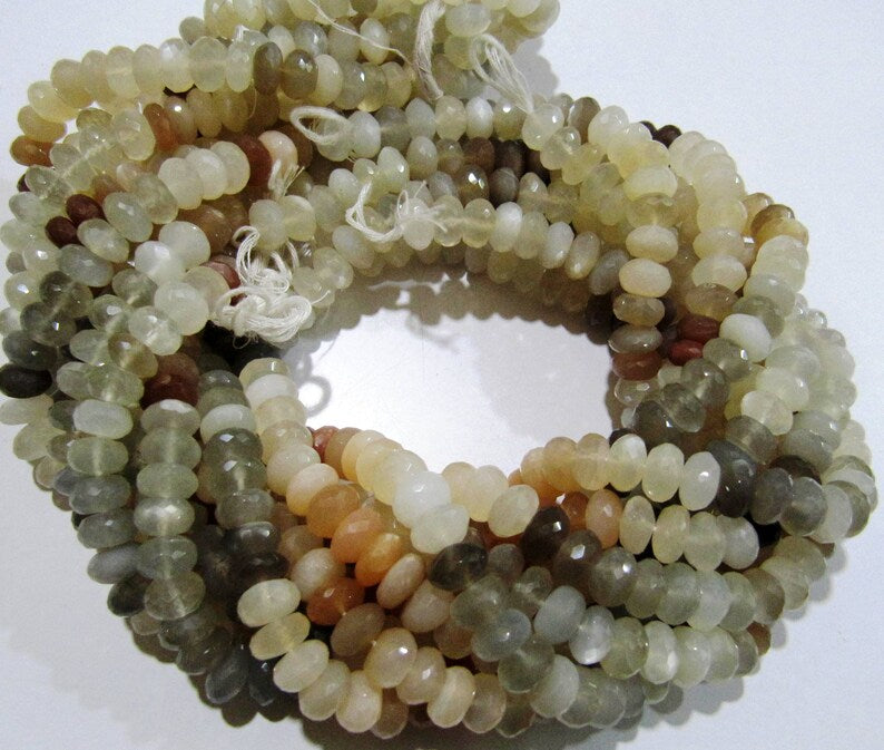 Natural Multi Moonstone Rondelle Faceted 9mm Beads Strand 8 inches long