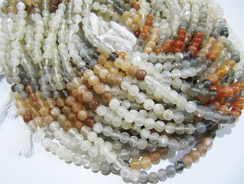 Natural Multi Moonstone Round Plain Smooth Beads 5 mm Strand 13 inches long