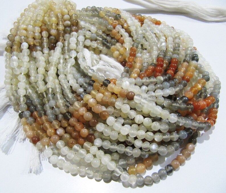 Natural Multi Moonstone Round Plain Smooth Beads 5 mm Strand 13 inches long