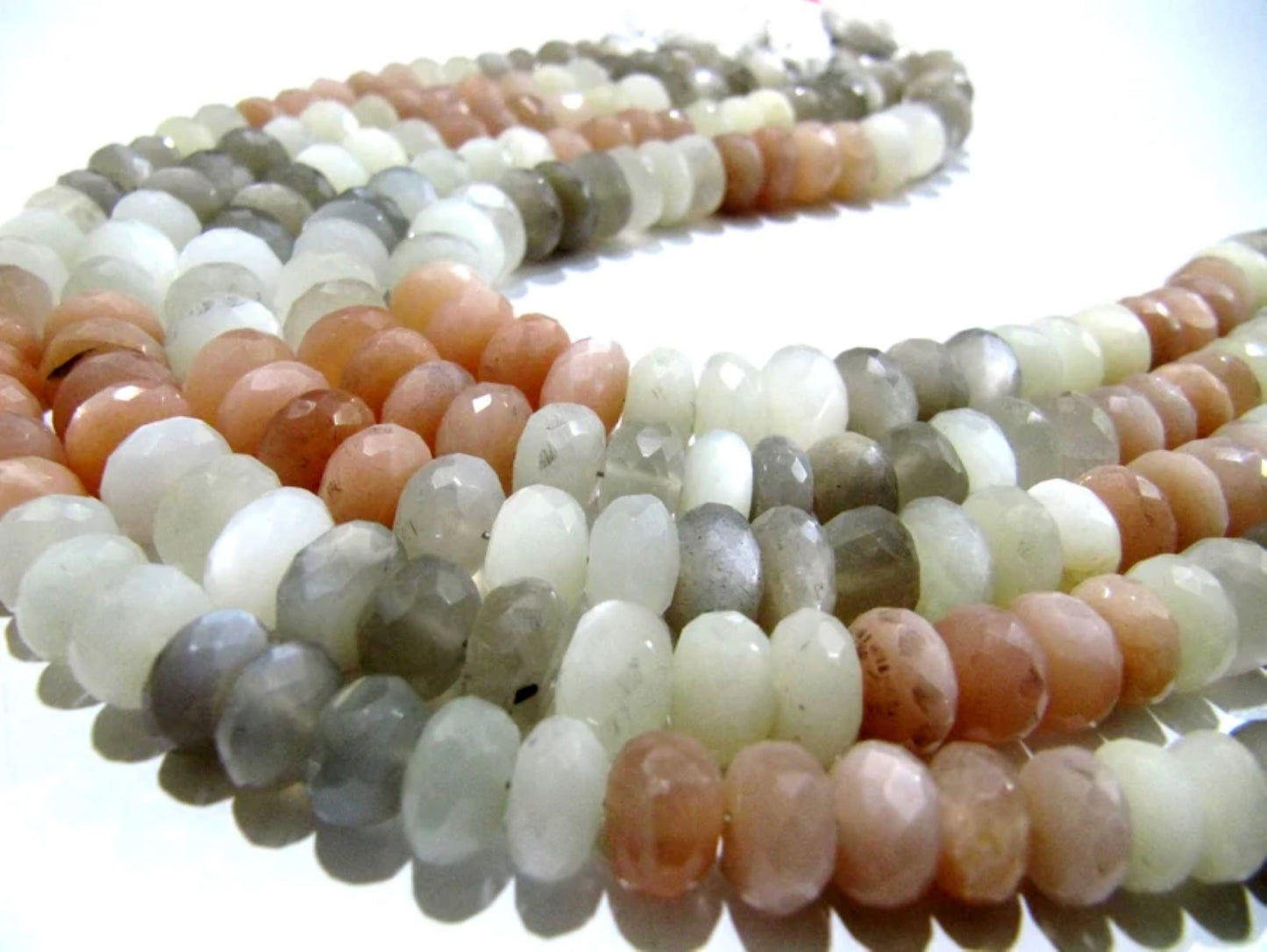 Natural Multi Moonstone Rondelle Faceted Beads 9-10 mm Strand 10 inches