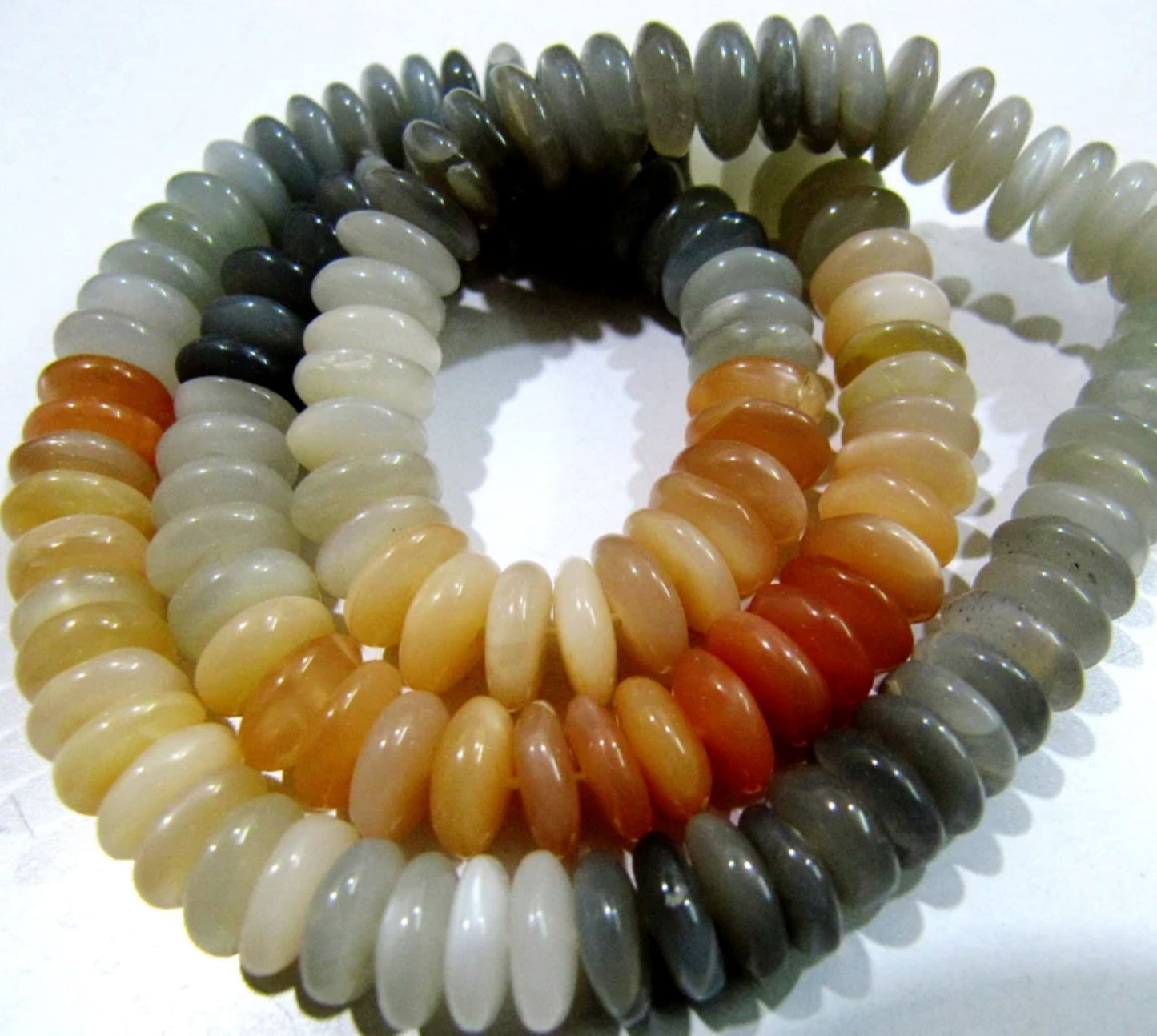 Natural Multi Moonstone German Cut Smooth Rondelle Beads 8mm size Graduated Beads 8 inch long