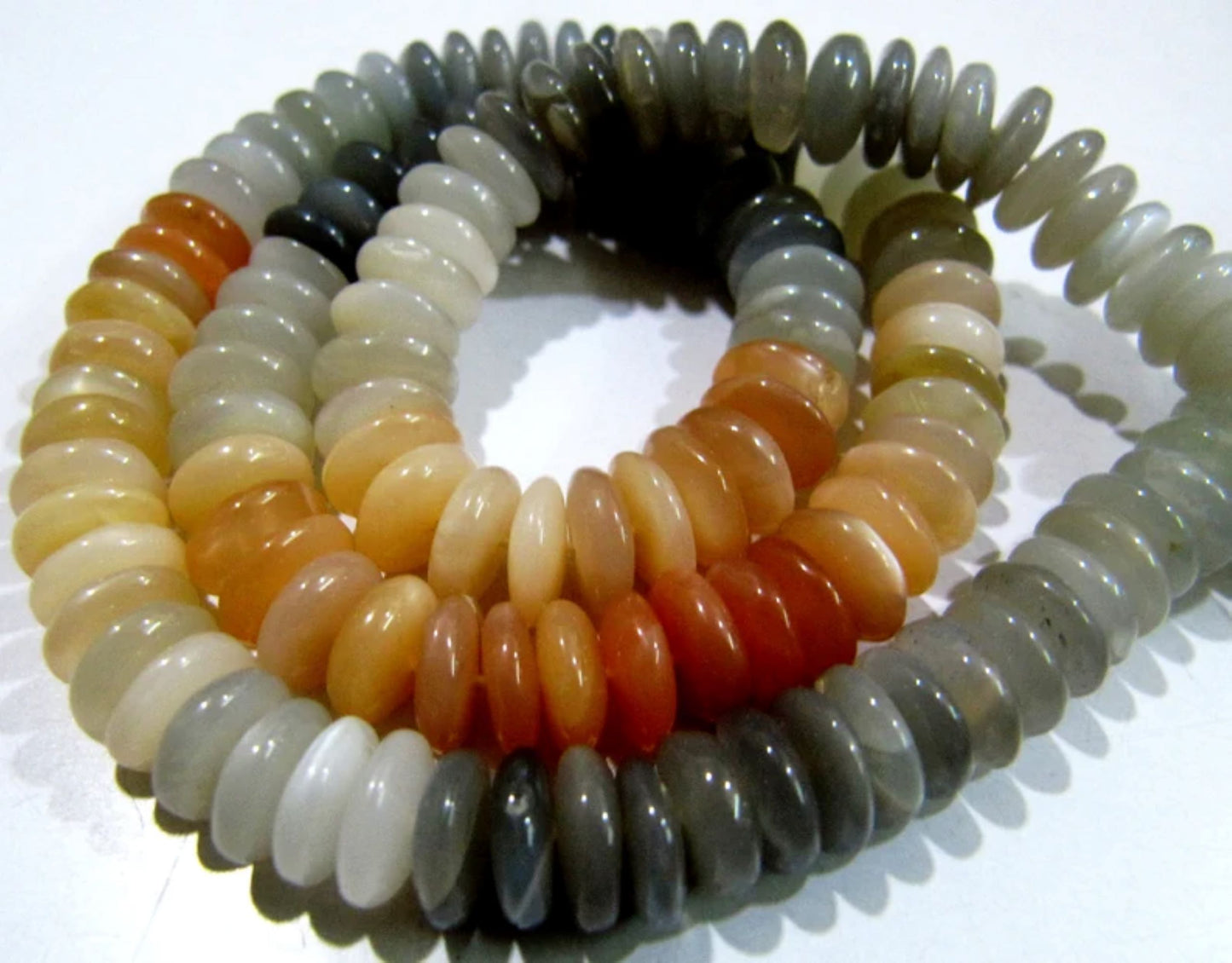 Natural Multi Moonstone German Cut Smooth Rondelle Beads 8mm size Graduated Beads 8 inch long