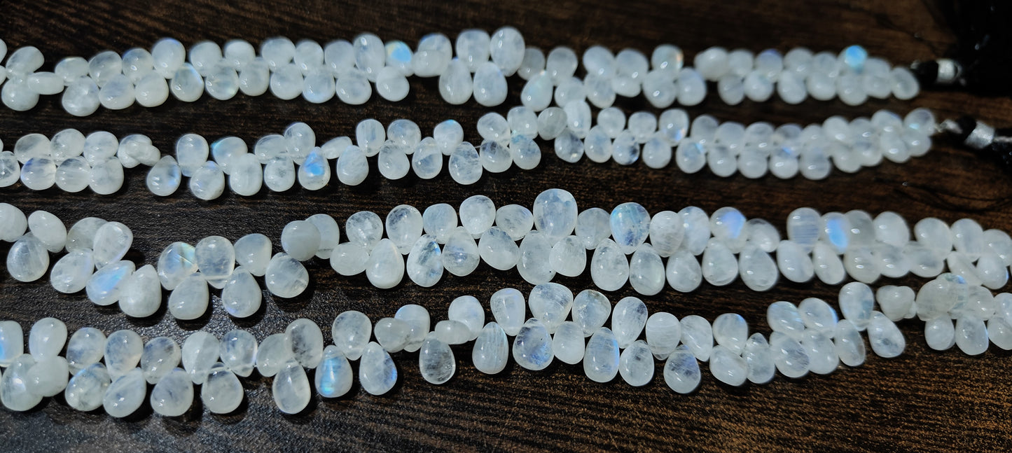 Natural White Rainbow Moonstone Pear Shape Plain Smooth Gemstone Beads Sold Per Strand 8 Inch