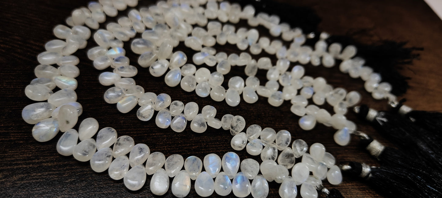 Natural White Rainbow Moonstone Pear Shape Plain Smooth Gemstone Beads Sold Per Strand 8 Inch