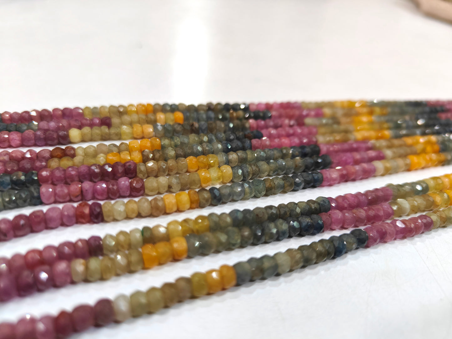 Natural Multi Sapphire Beads 4-4.5mm Rondelle Faceted Beads 8 inch Long