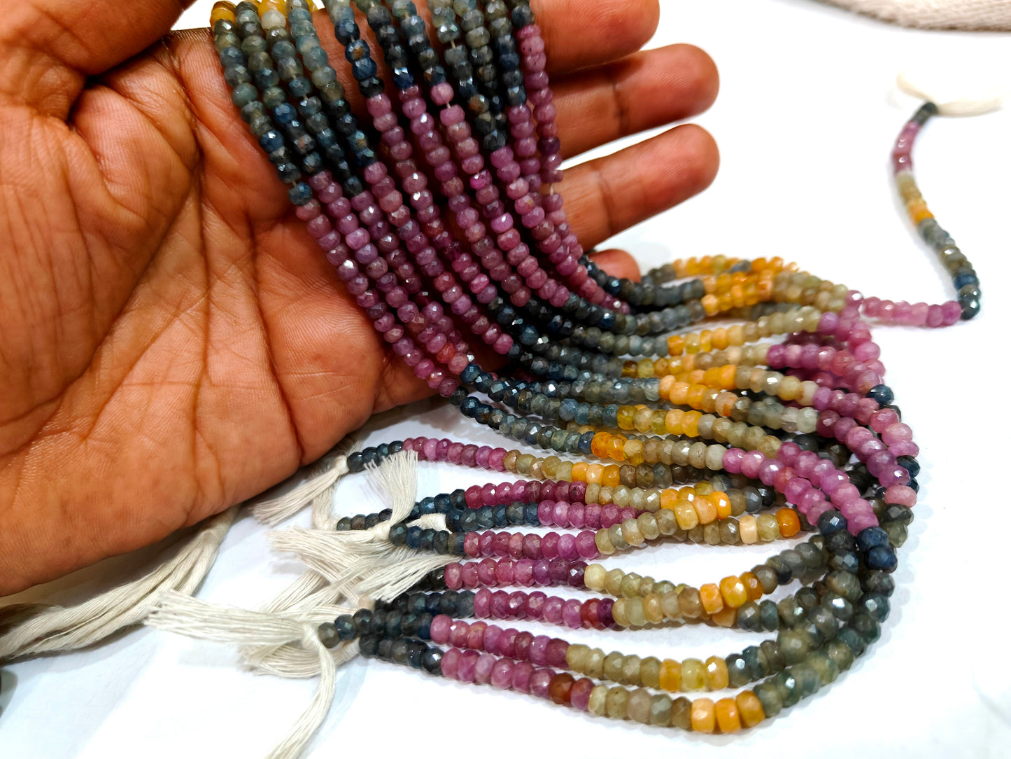 Natural Multi Sapphire Beads 4-4.5mm Rondelle Faceted Beads 8 inch Long