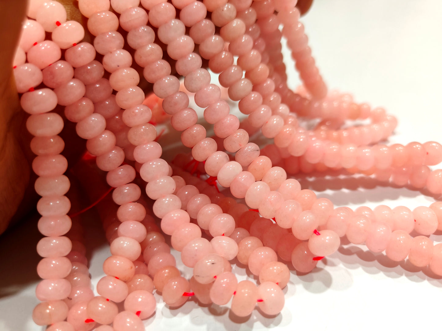 Natural Pink Chalcedony Quartz Rondelle plain Smooth 8mm beads Sold Per Strand 8 Inches long
