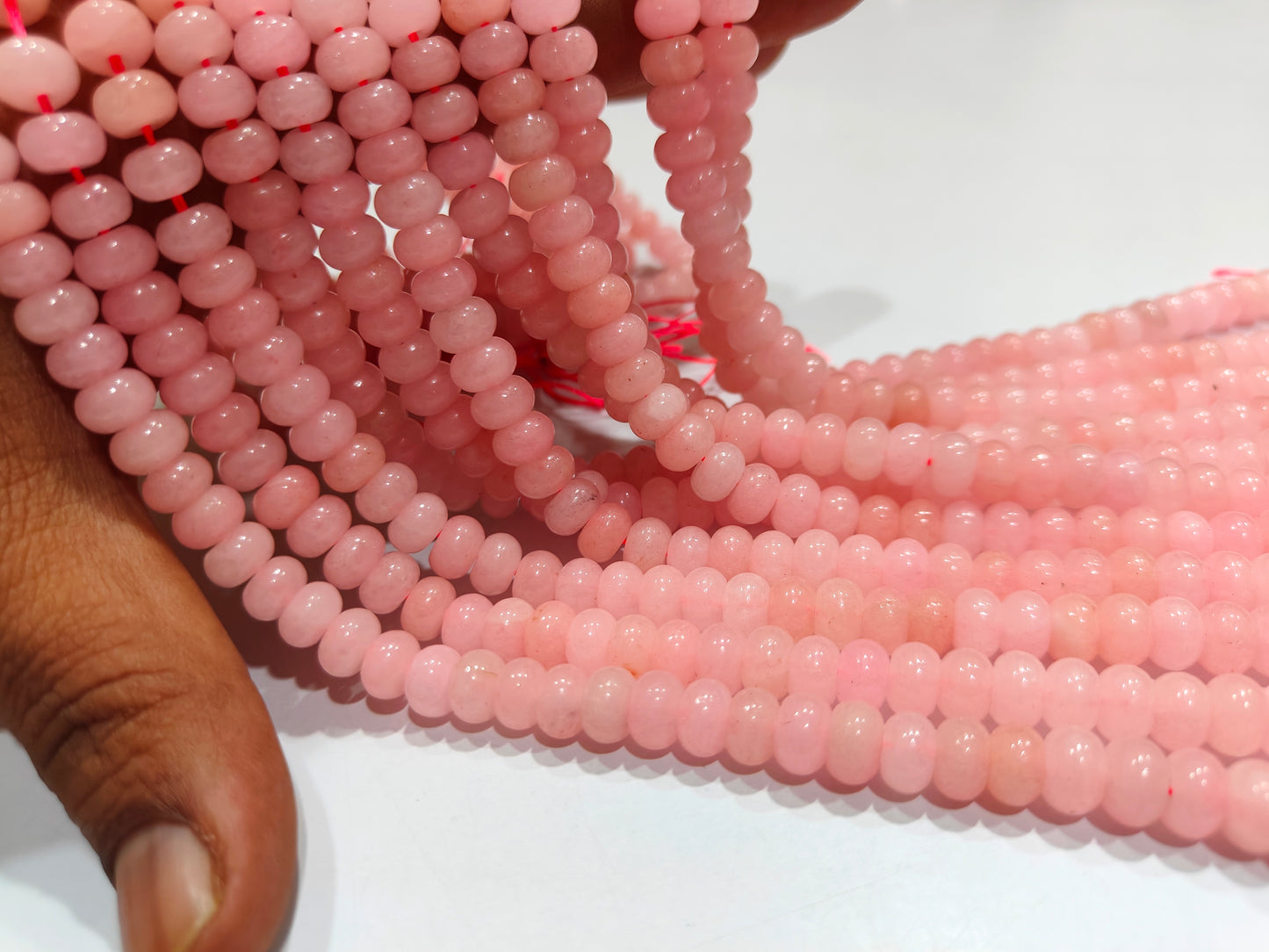 Natural Pink Chalcedony Quartz Rondelle plain Smooth 8mm beads Sold Per Strand 8 Inches long