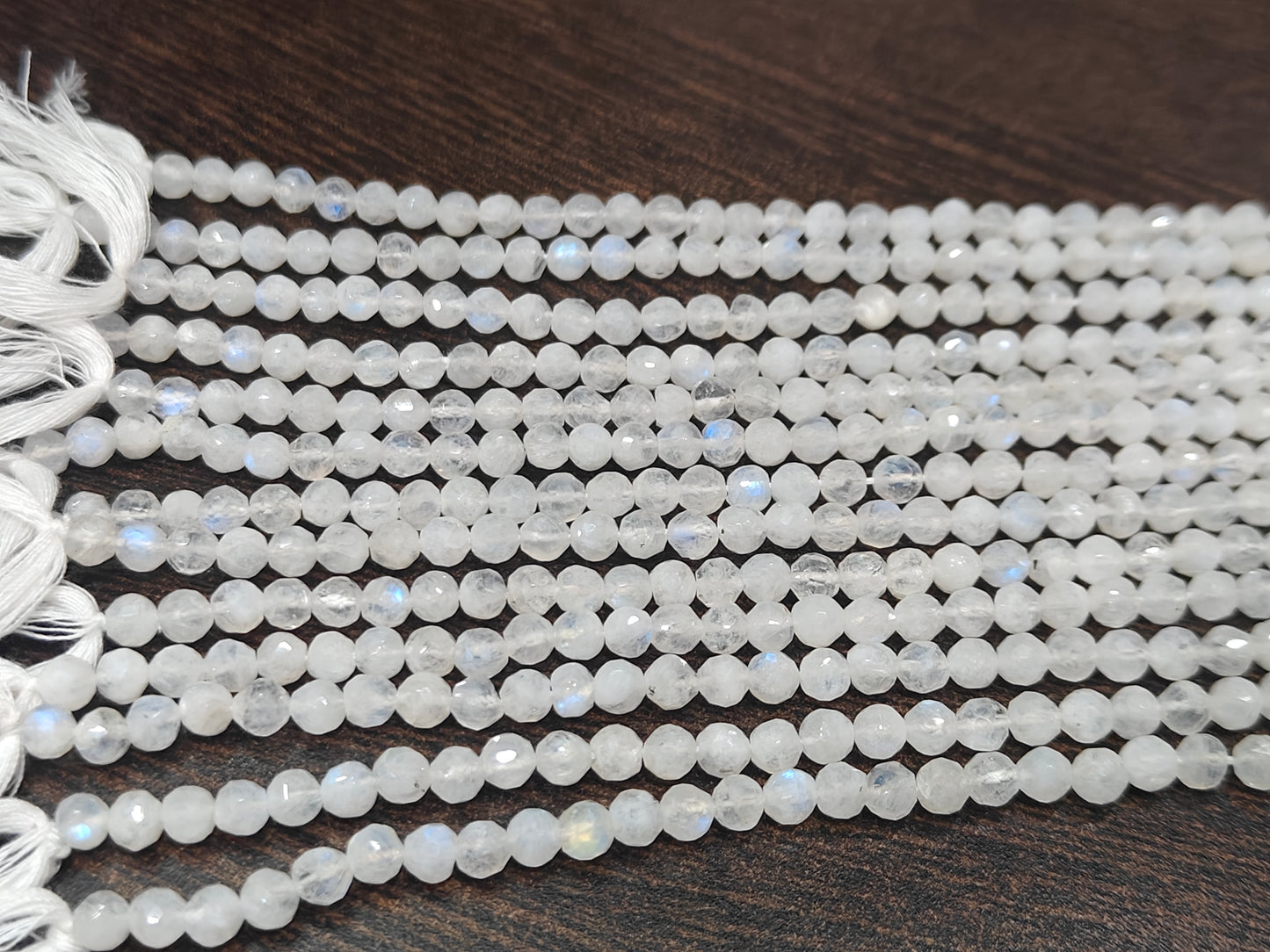Natural White Rainbow Moonstone Round Faceted Beads 4-5mm Strand13 inches long