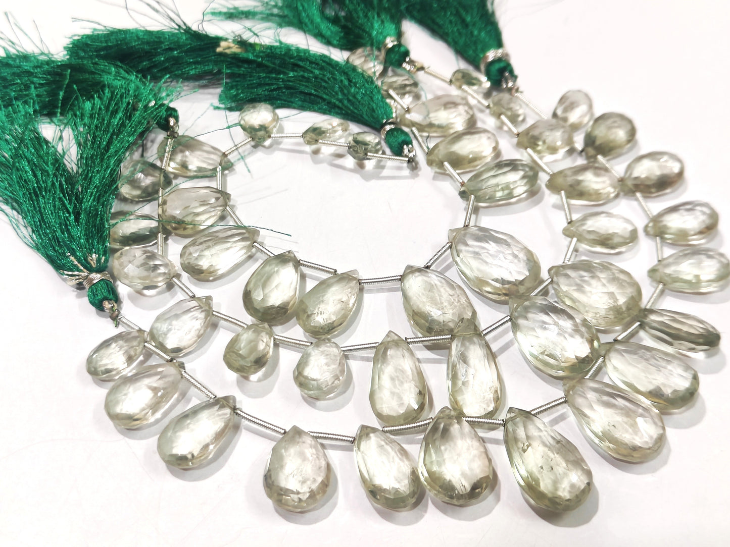 Natural Green Amethyst Pear Shape Faceted 8x12mm To 13x21mm Briolette Graduated Beads Strand 8 inches