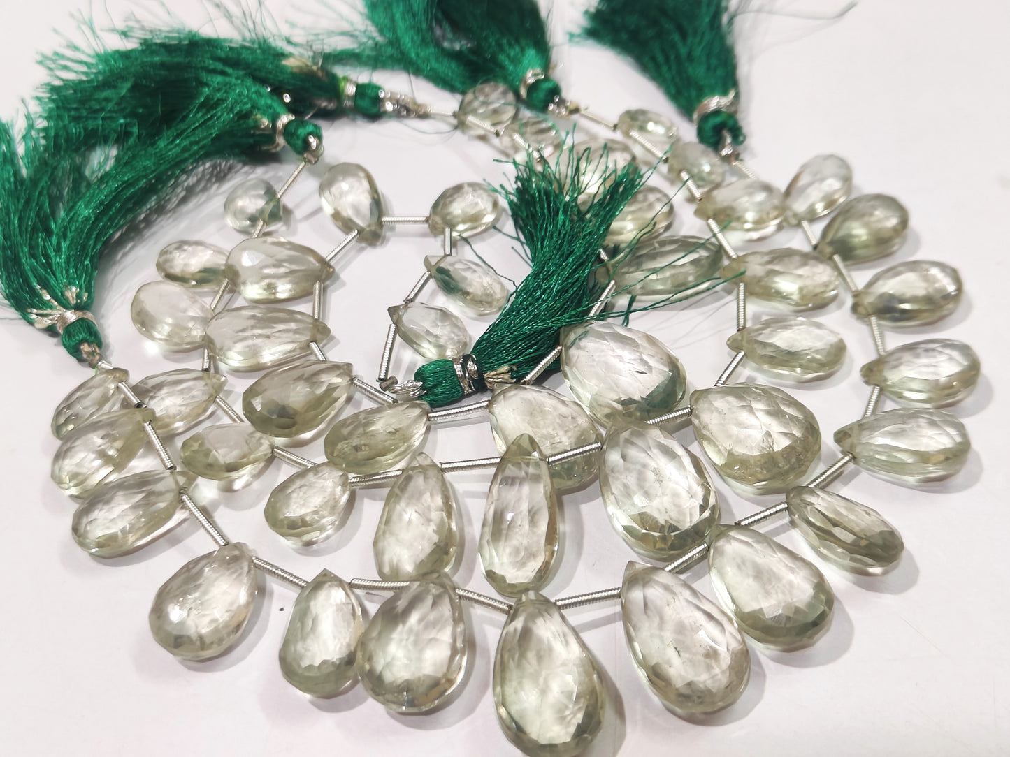 Natural Green Amethyst Pear Shape Faceted 8x12mm To 13x21mm Briolette Graduated Beads Strand 8 inches