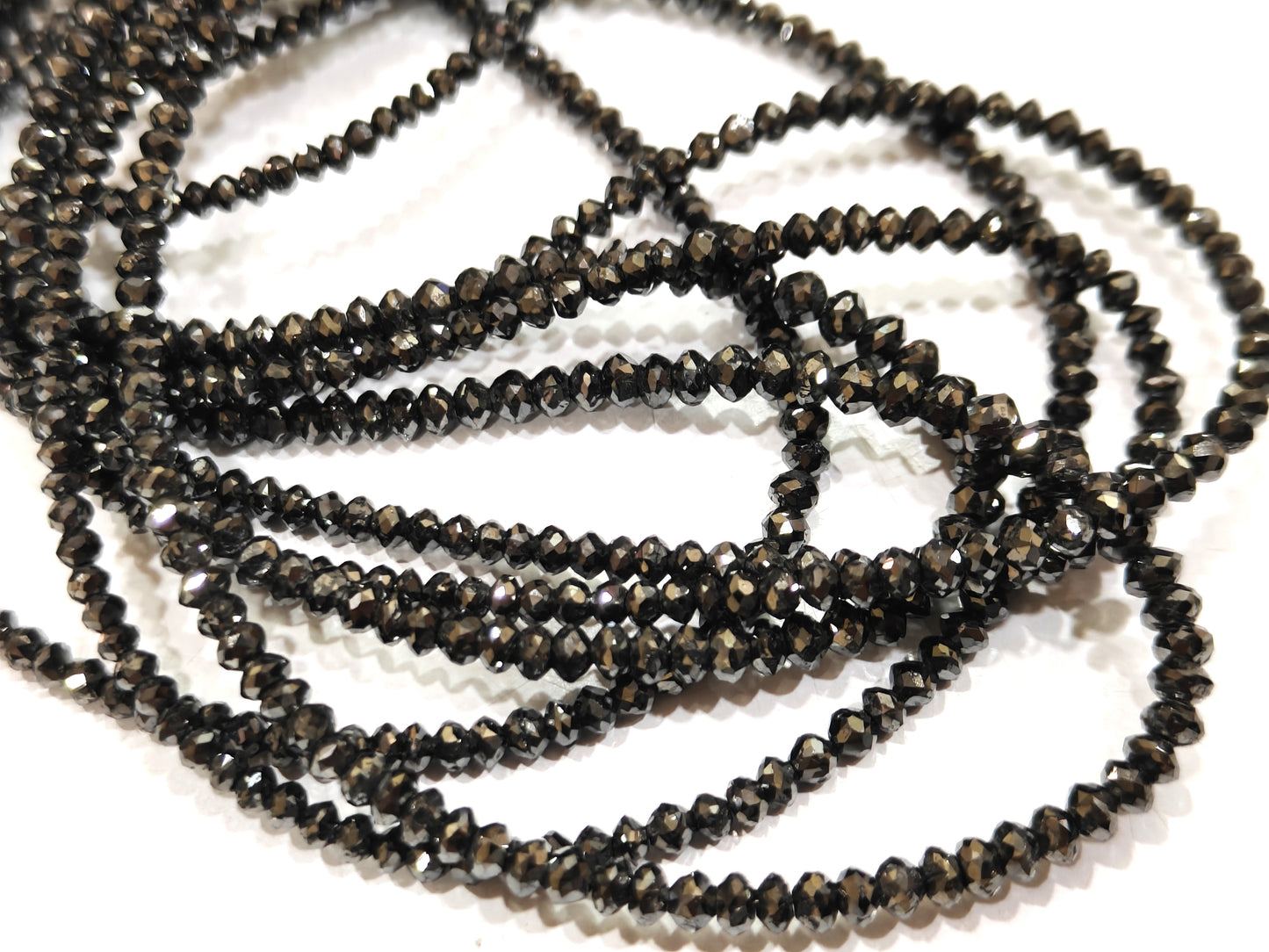 Natural Black Diamond Rondelle Faceted Beads Certified Diamond beads Strand 4 inches