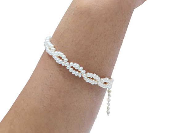 Natural Pearl Knotted 3mm Beads Double Layered Necklace & Bracelet