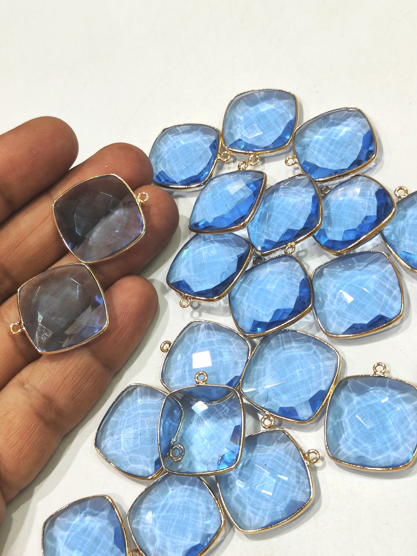 Tanzanite Quartz Cushion Shape 21mm Briolette Connectors Hydro Quartz Single Loop Bezel Charms Choose Plating