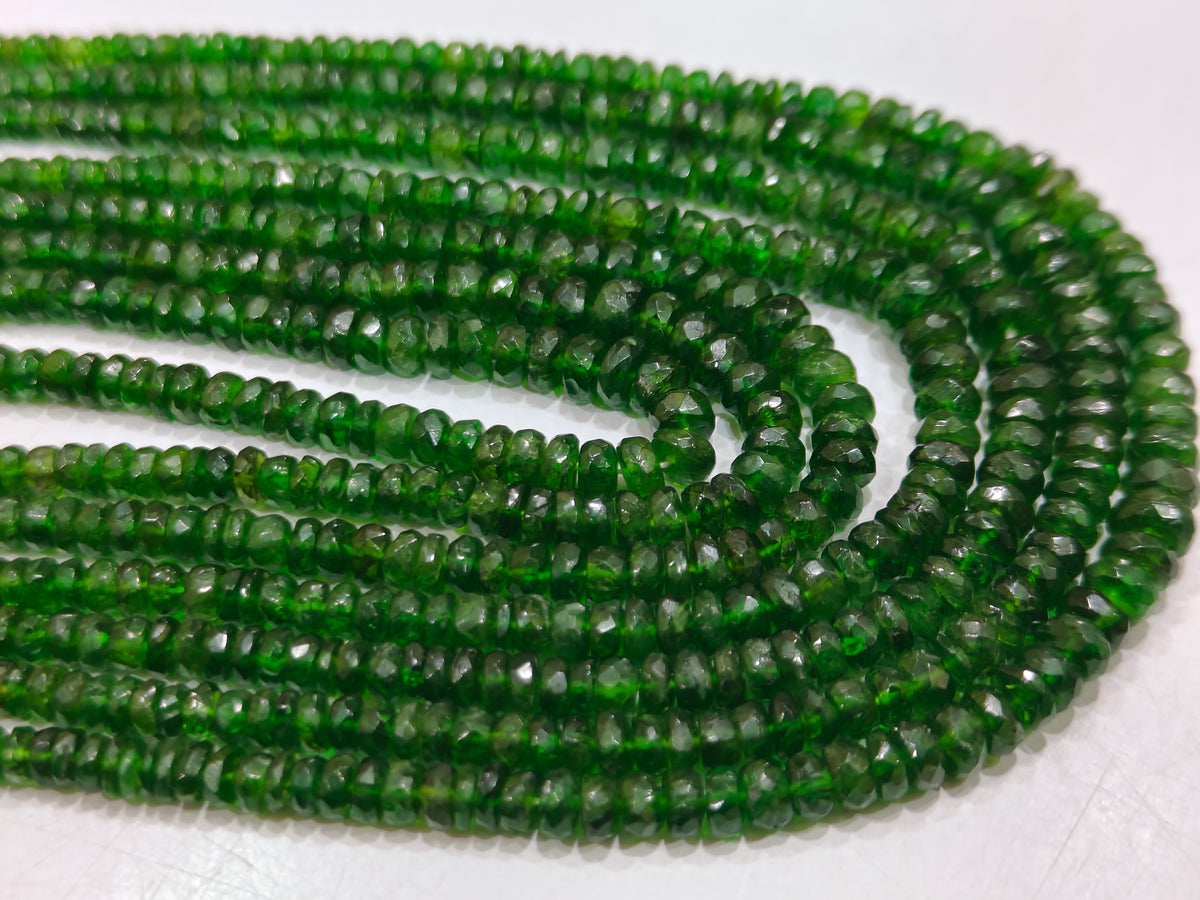 Natural Chrome diopside Rondelle Faceted 3-4mm Beads Sold Per Strand 8 Inches Long