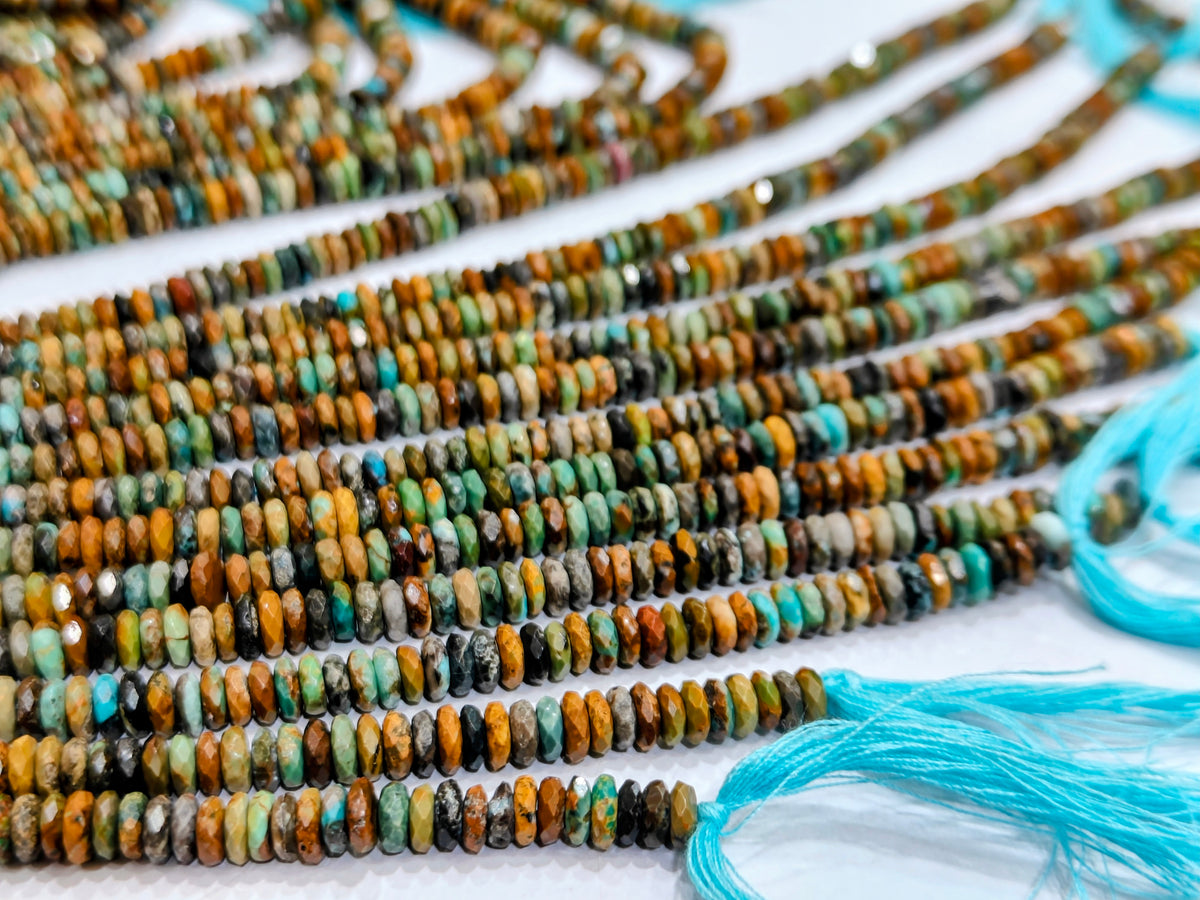 Natural Turquoise Arizona 3.5mm to 7mm Graduated size Tyre Rondelle Faceted Beads sold Per Strand 8 inches