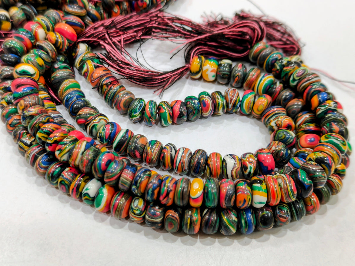 Fordite Agate Multi Color Gemstone Rondelle Plain Smooth Beads Sold per Strand 8 inches Long