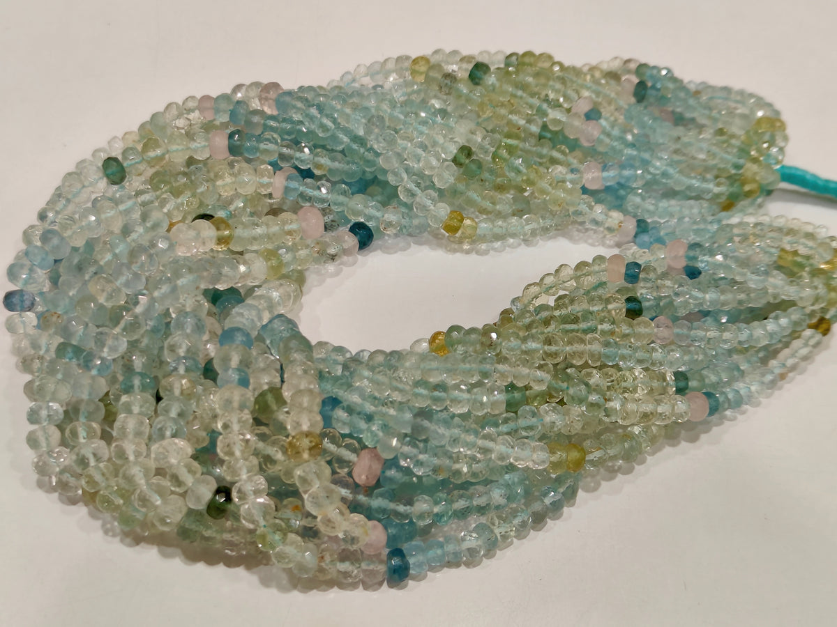 Natural Multi Aquamarine Rondelle Faceted beads 5 to 7mm graduated sold per strand