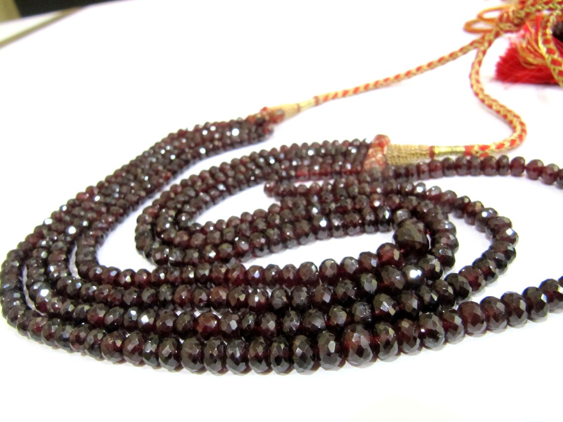 Natural Mozambique Garnet Rondelle Faceted 5 to 8mm Beads Beaded 4 Layer Necklace 18 inches Long Wholesale Price