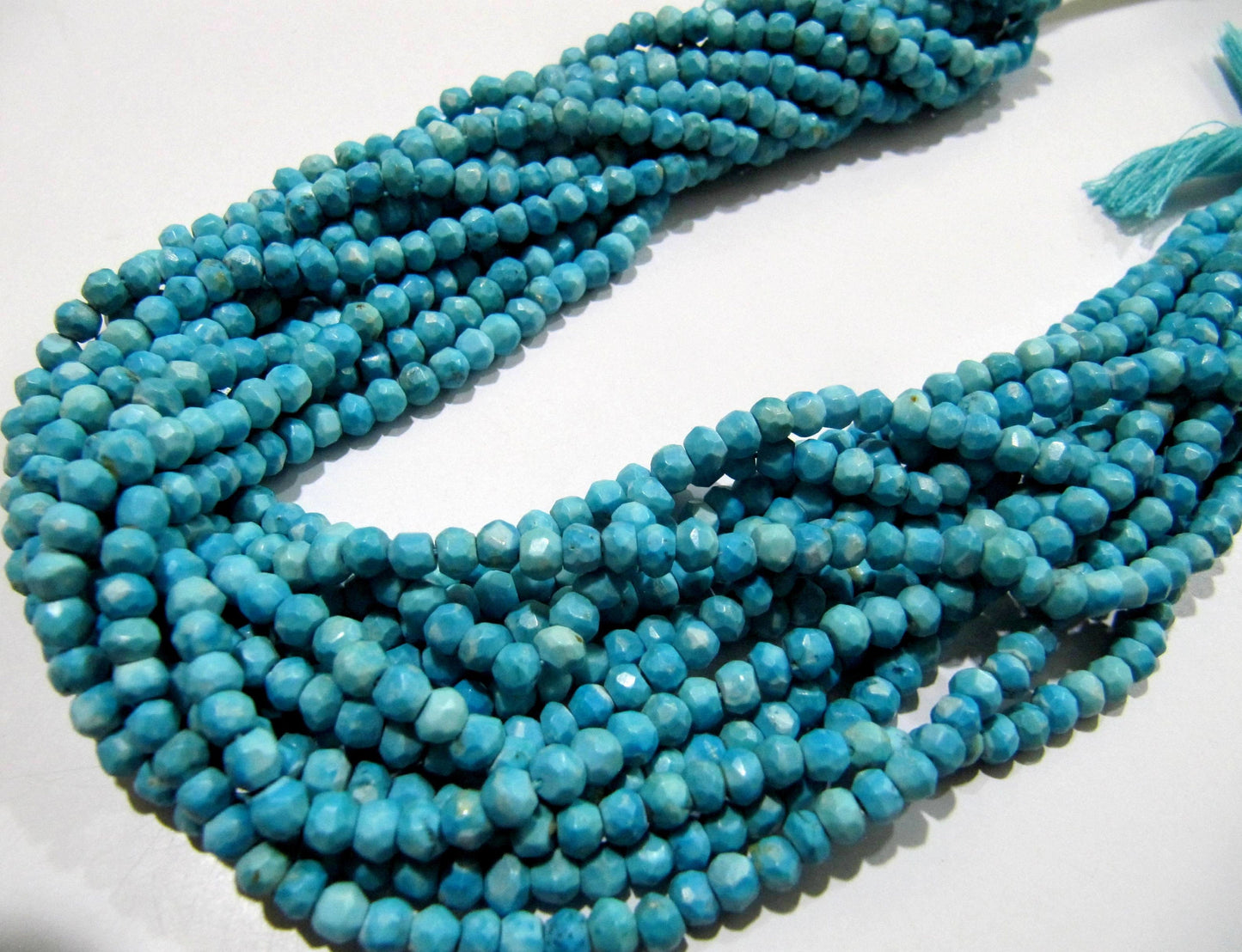 Natural Turquiose Rondelle Faceted 4mm Beads Strand 13 inches long Magnesite Gemstone Very Good Quality beads Wholesale Prices
