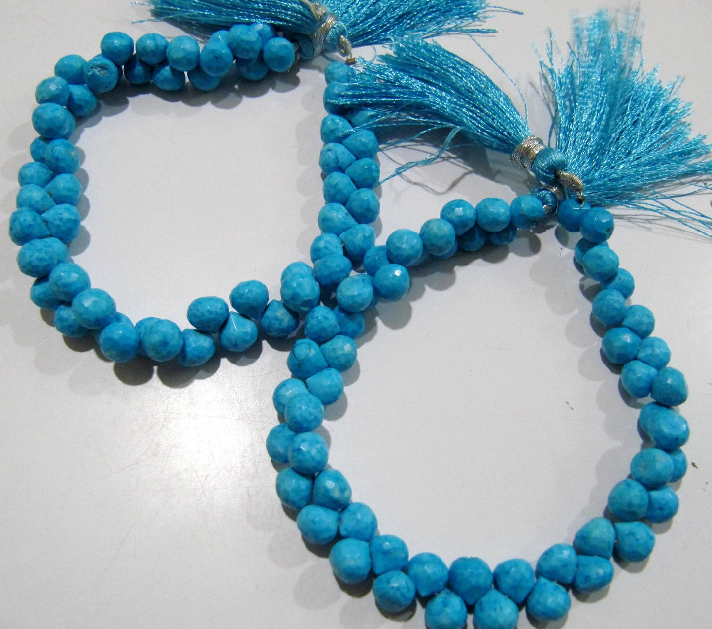 Natural Turquoise Magnesite Onion Shape Briolette 7 to 9mm Beads Strand 8.5 inch long Blue Gemstone Very Good Quality beads Wholesale Prices