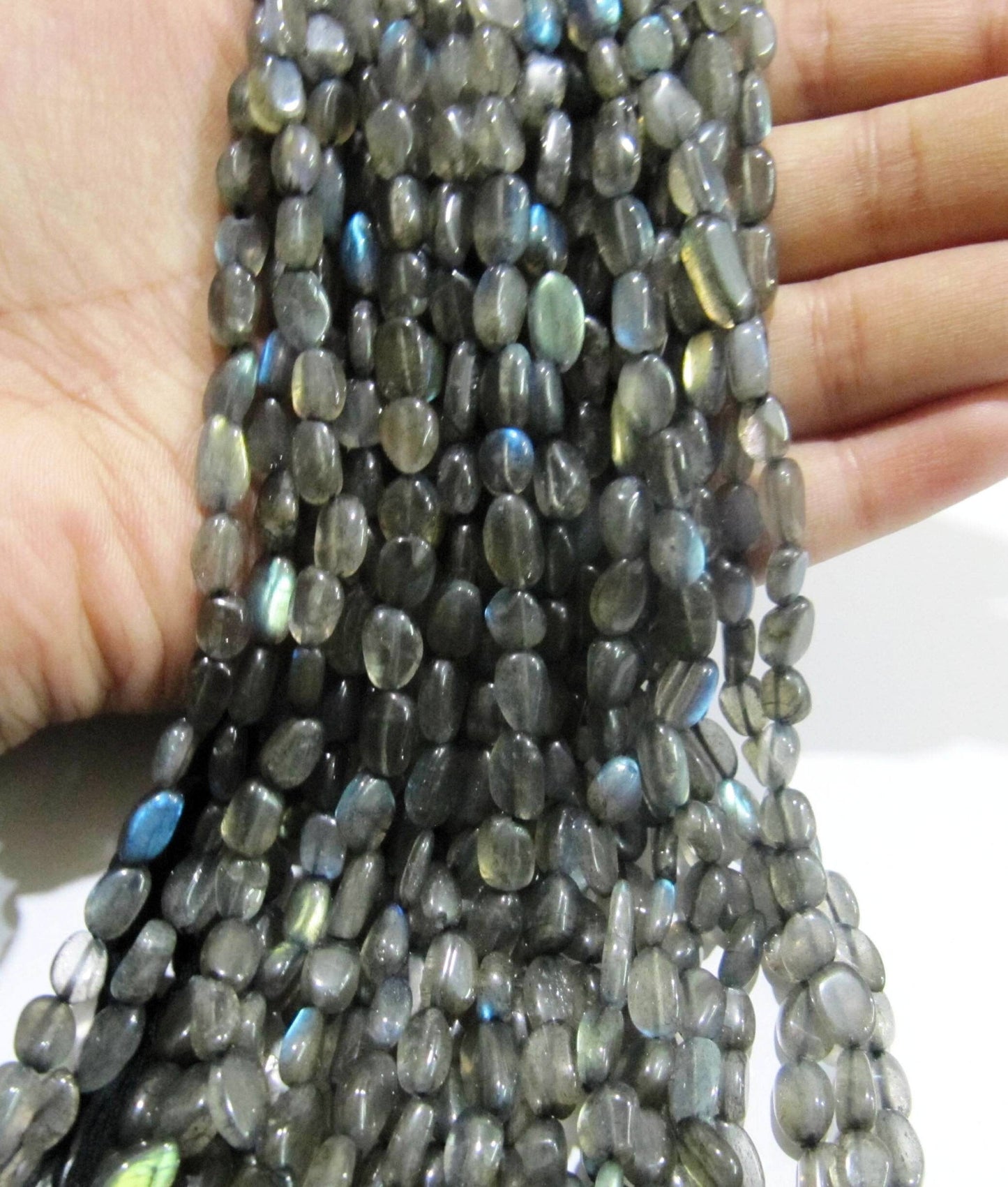 Natural Labradorite Oval Plain Smooth 6to10mm Beads Blue Flashy Strands 13 inch Long Top Quality Black Rainbow Jewelry making Gemstone Beads