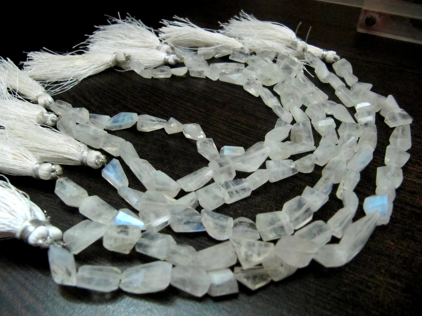 Natural white Rainbow Moonstone Nugget Tumbled Faceted Beads 10to25mm Strand 8 inch long High Quality Blue Flashy Beads Wholesale Prices