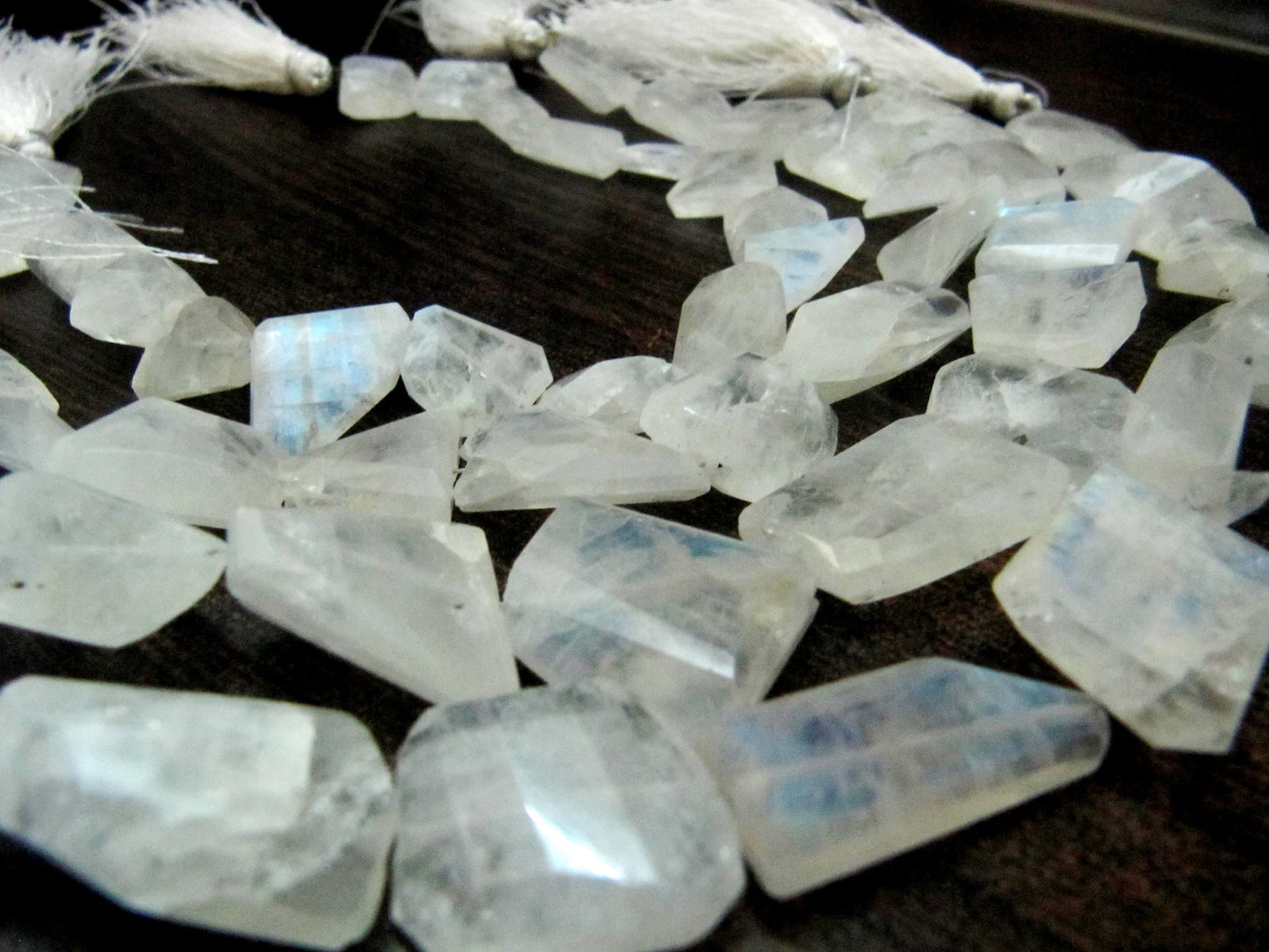 Natural white Rainbow Moonstone Nugget Tumbled Faceted Beads 10to25mm Strand 8 inch long High Quality Blue Flashy Beads Wholesale Prices