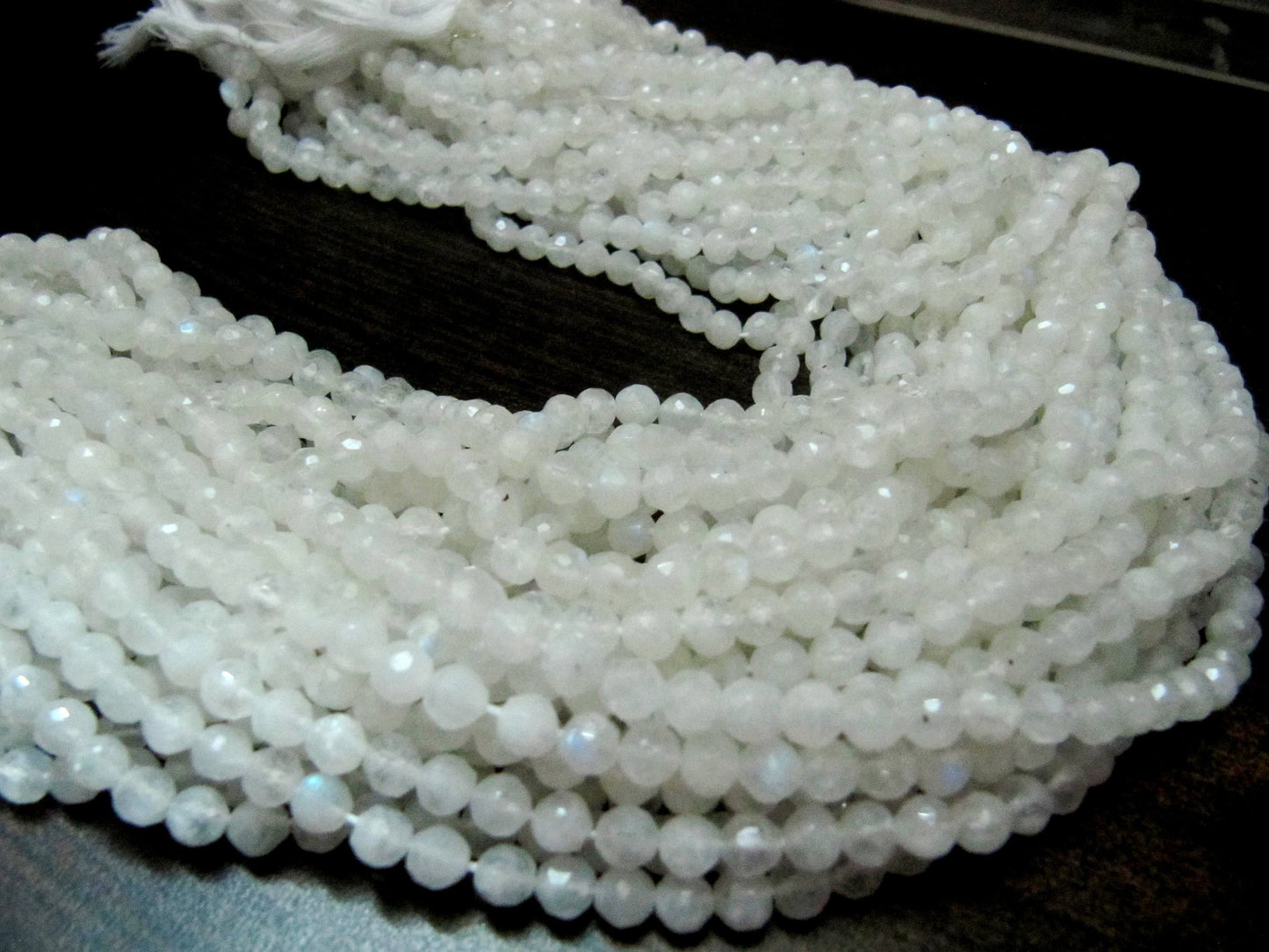 Natural White Rainbow Moonstone Round Faceted Beads 4-5mm Strand13 inches long High Quality Blue Flashy Beads Wholesale Prices