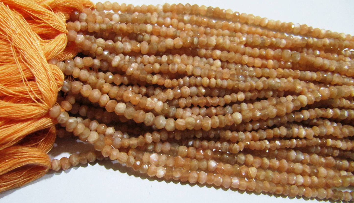 Natural Peach Moonstone Rondelle Faceted Beads 3-4mm Strand 13 inches long High Quality Beads Wholesale prices jewelry making gemstone beads