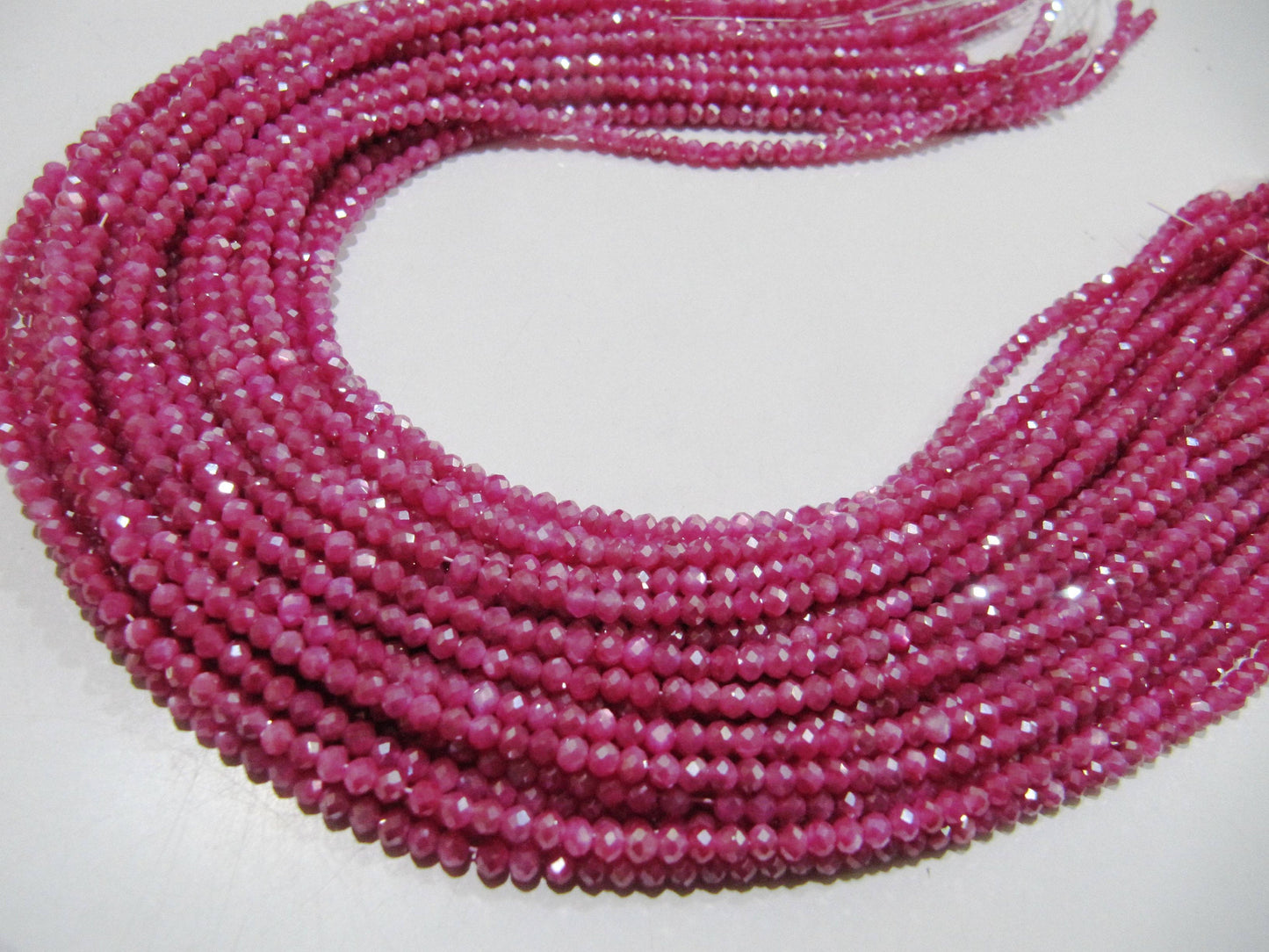 Natural Pink Moonstone Silver AB Mystic Coated Rondelle Faceted Beads 3mm Strand 13 inch long Top Quality Wholesale prices Ruby Color beads