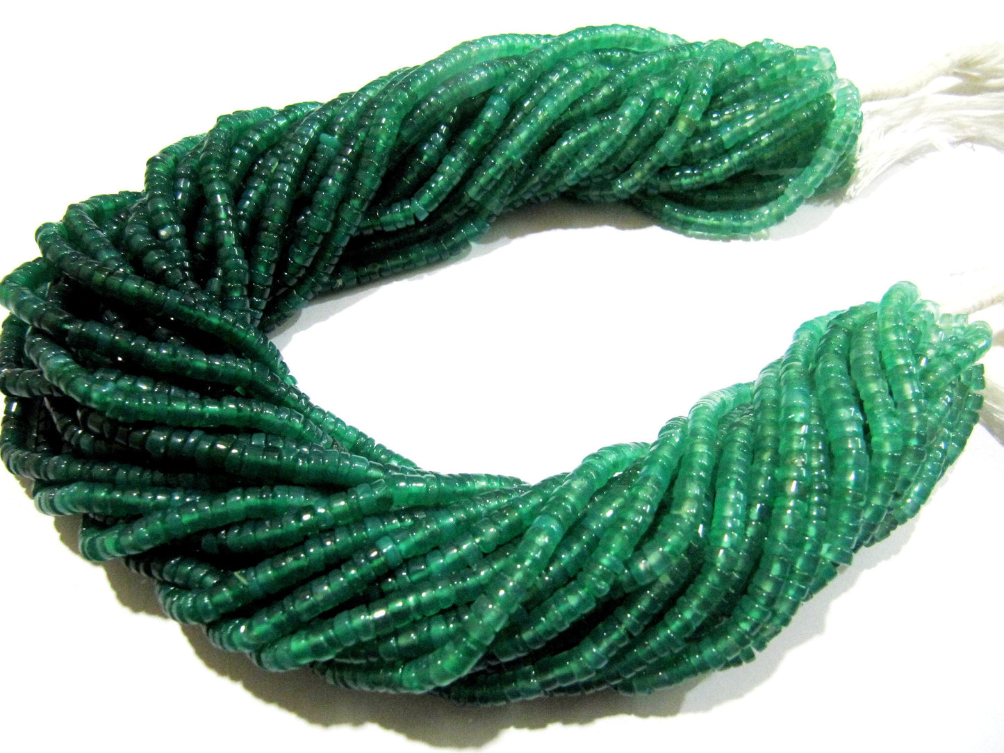 Natural Green Onyx Plain smooth Tyre shape Rondelle 4 mm Beads Strand 14 inches long High Quality Beads Wholesale prices gemstone beads