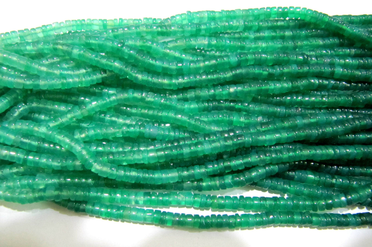 Natural Green Onyx Plain smooth Tyre shape Rondelle 4 mm Beads Strand 14 inches long High Quality Beads Wholesale prices gemstone beads